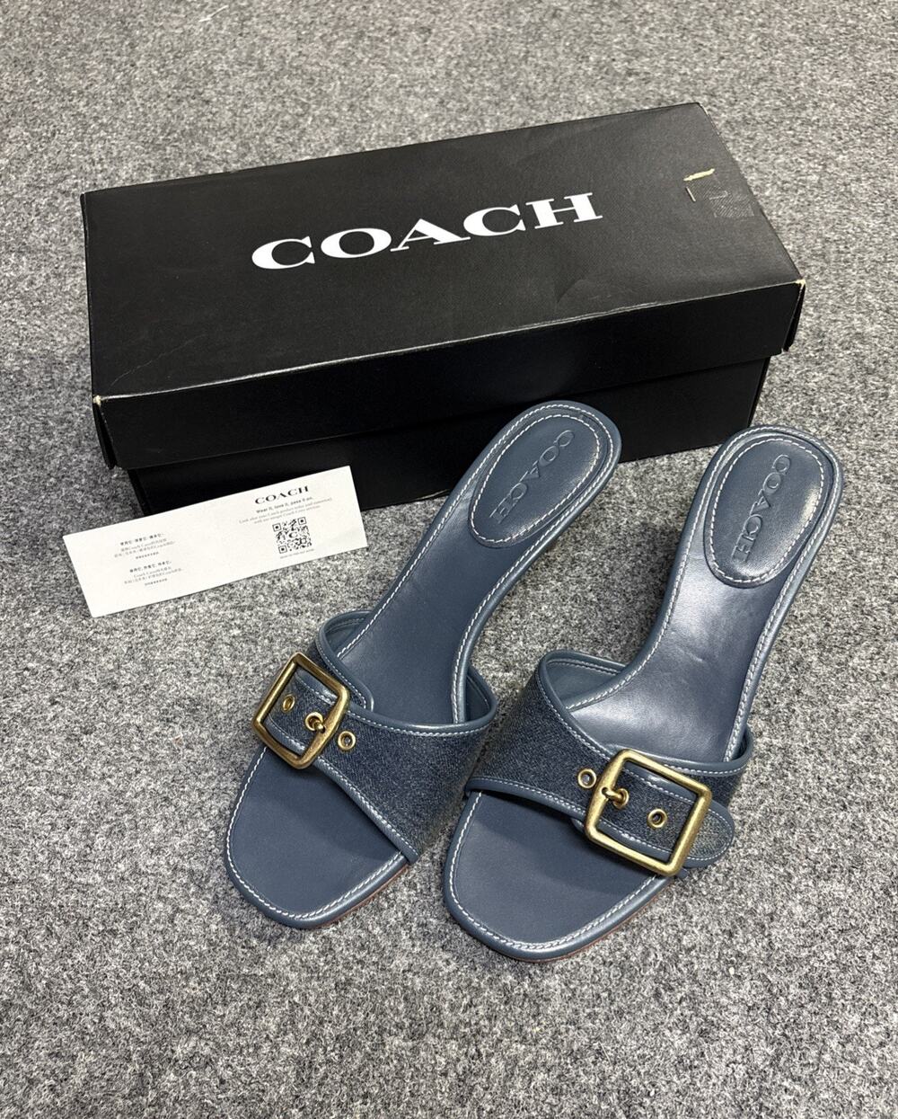 NEW Coach Margot Loved Denim Kitten Heels Sandals Woman’s Size 9 Chic City